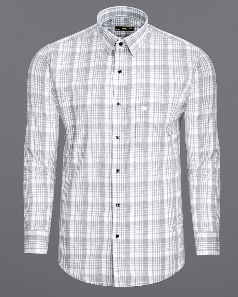 Bright White with Pale Slate Gray Premium Cotton Shirt