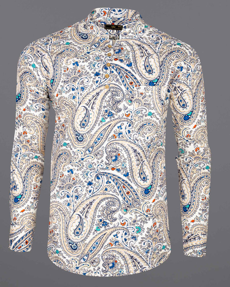 Gainsboro Paisley Printed Luxurious Linen Kurta Shirt