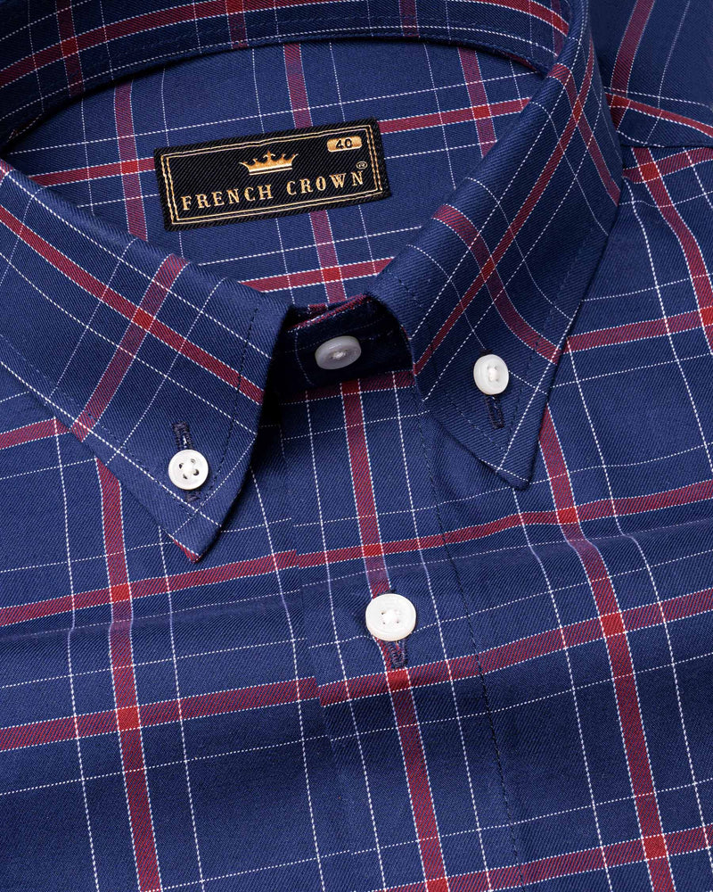 Rhino Blue Windowpane Twill Premium Cotton Shirt