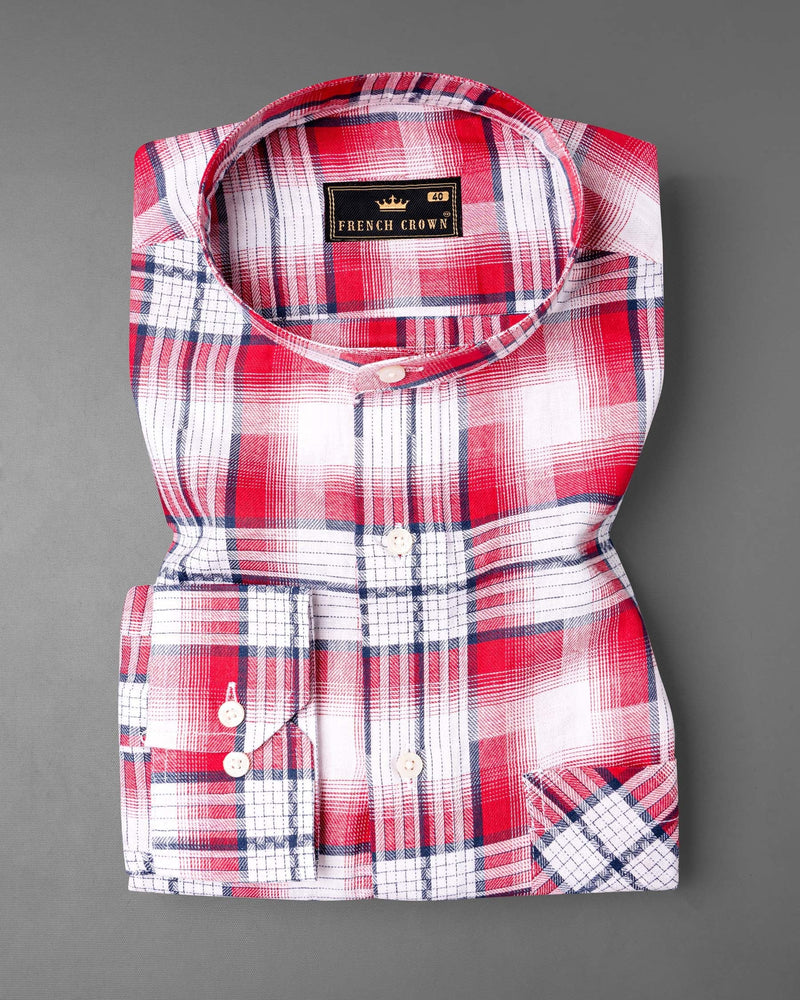 Bright White and Scarlet Red Plaid Twill Premium Cotton Shirt