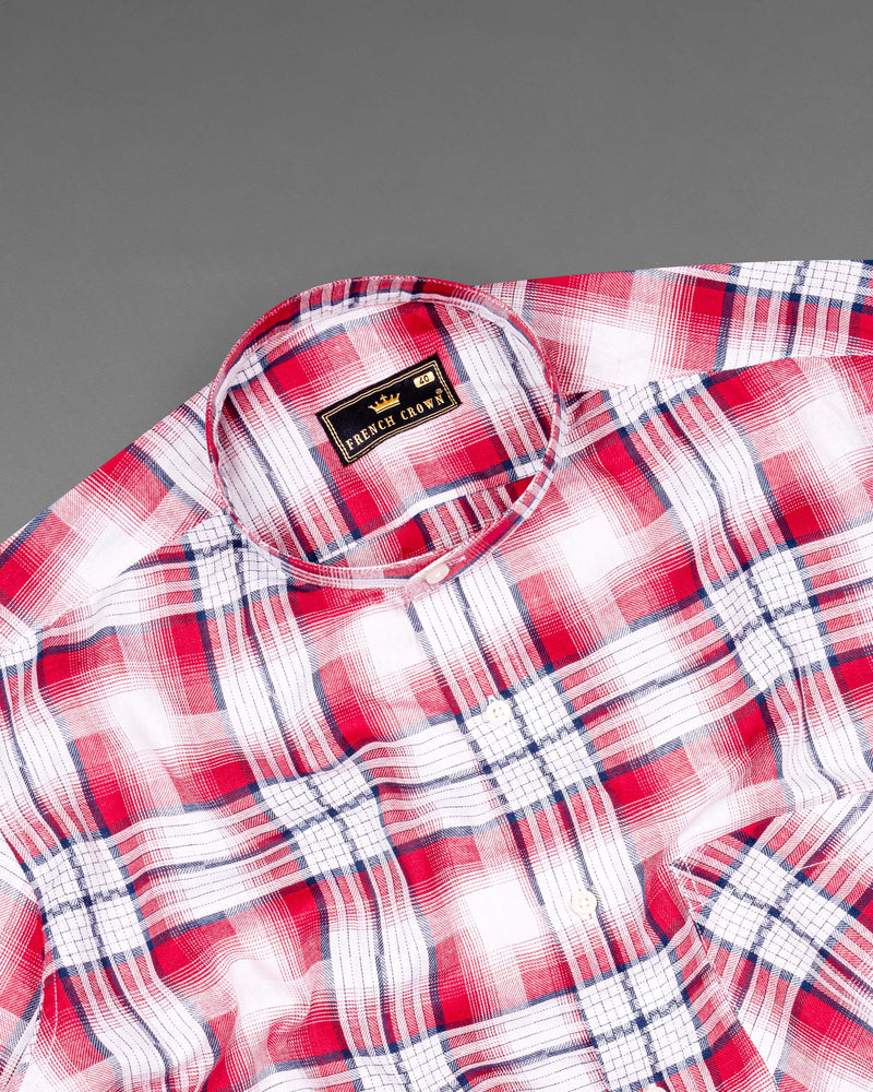 Bright White and Scarlet Red Plaid Twill Premium Cotton Shirt