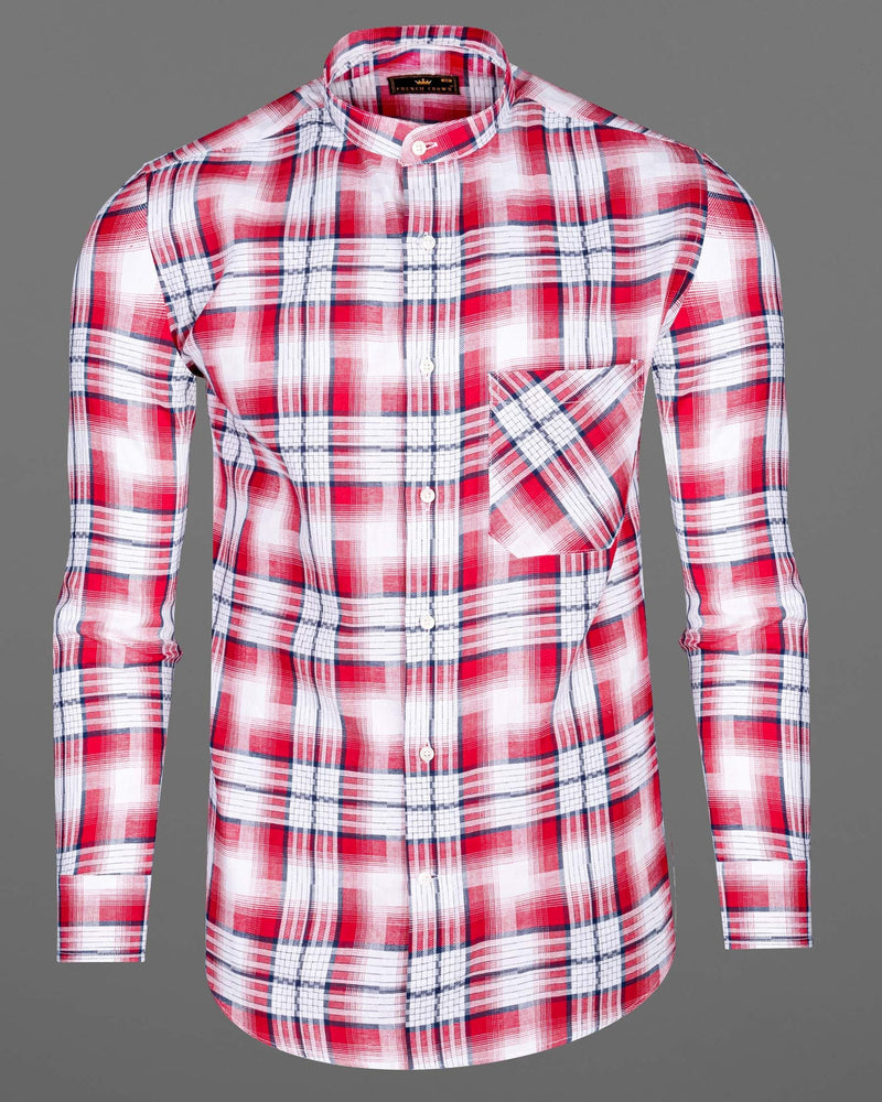 Bright White and Scarlet Red Plaid Twill Premium Cotton Shirt