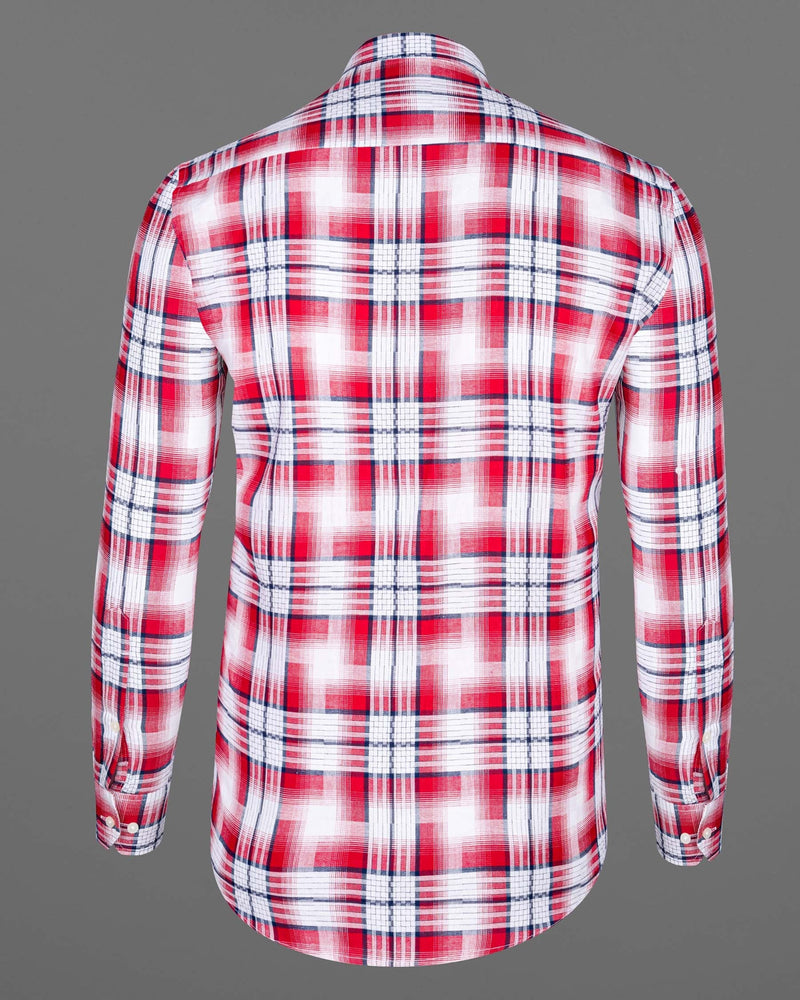 Bright White and Scarlet Red Plaid Twill Premium Cotton Shirt