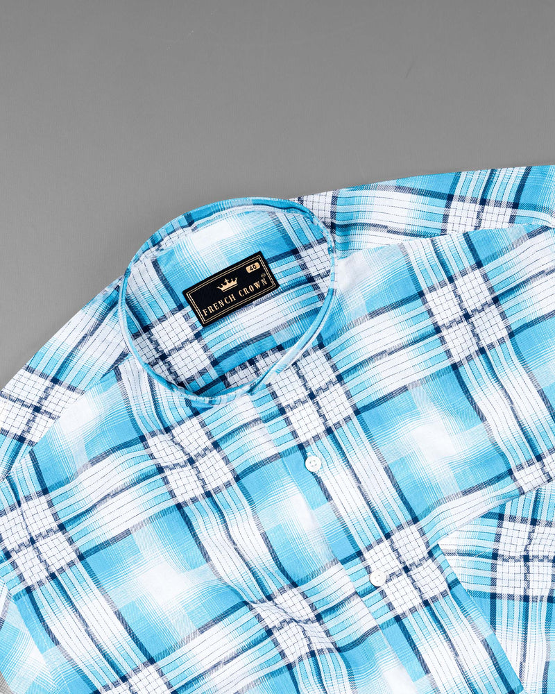 Jelly Fish and White Plaid Twill Premium Cotton Shirt