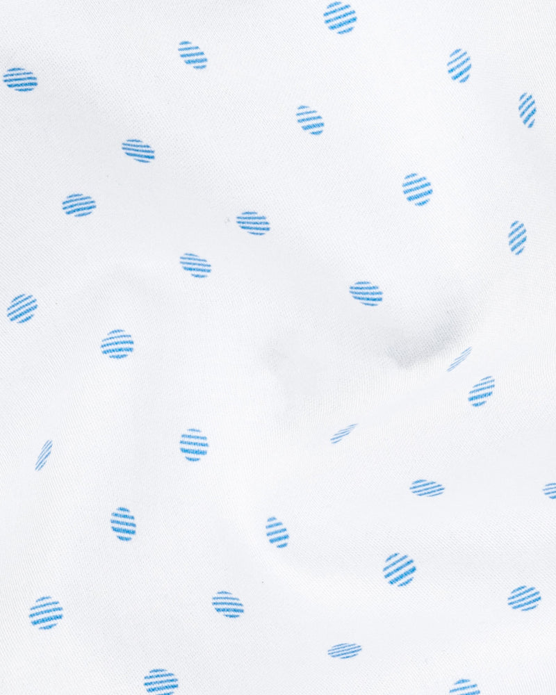 Bright White and Picton Blue Dotted Super Soft Premium Cotton Shirt