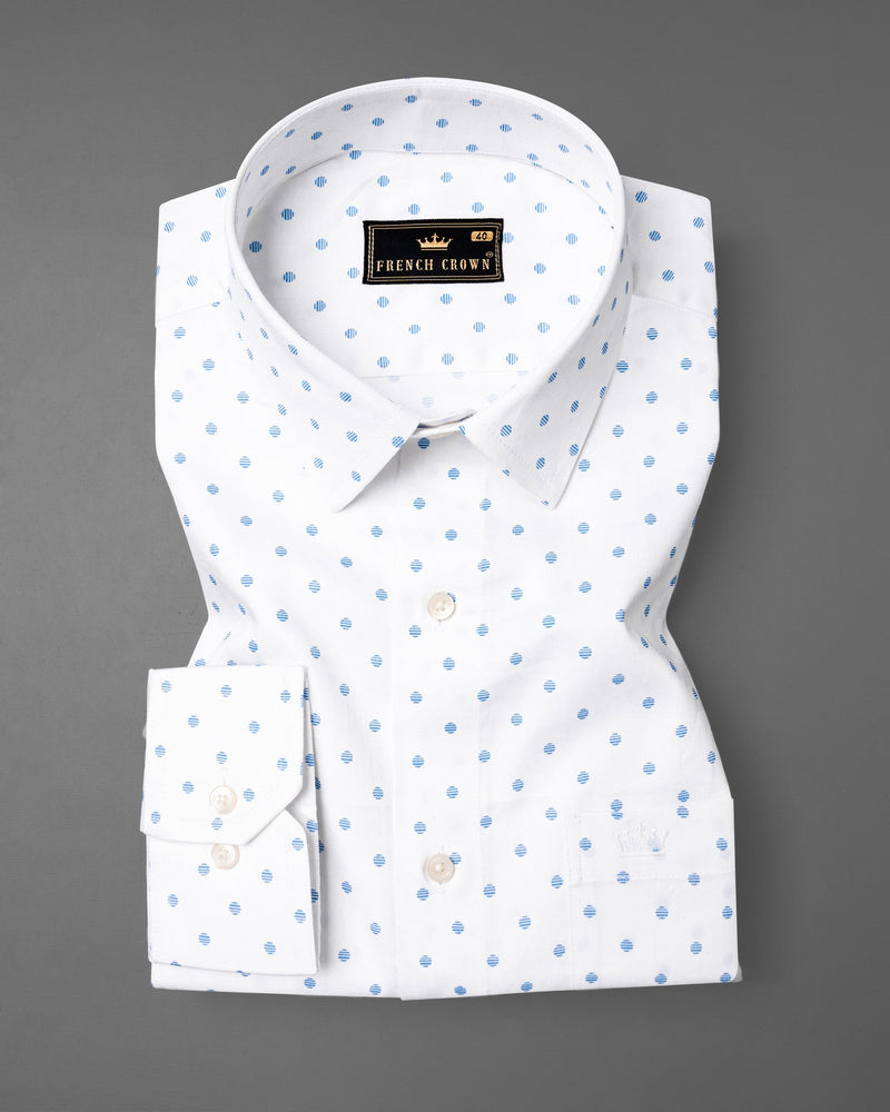 Bright White and Picton Blue Dotted Super Soft Premium Cotton Shirt