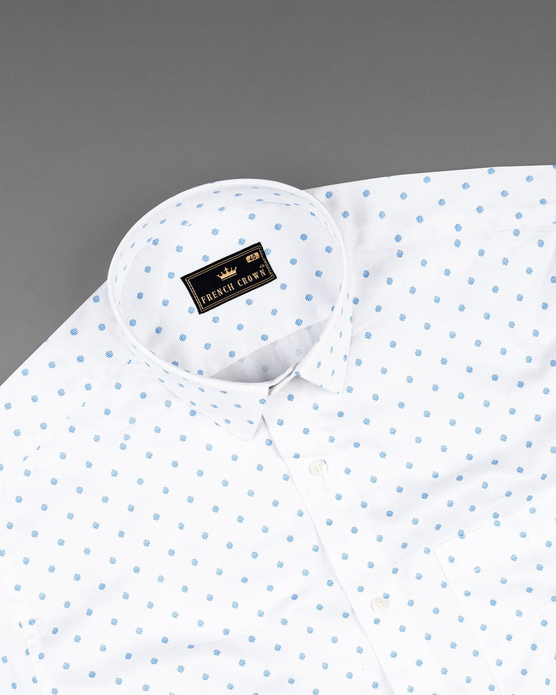 Bright White and Picton Blue Dotted Super Soft Premium Cotton Shirt