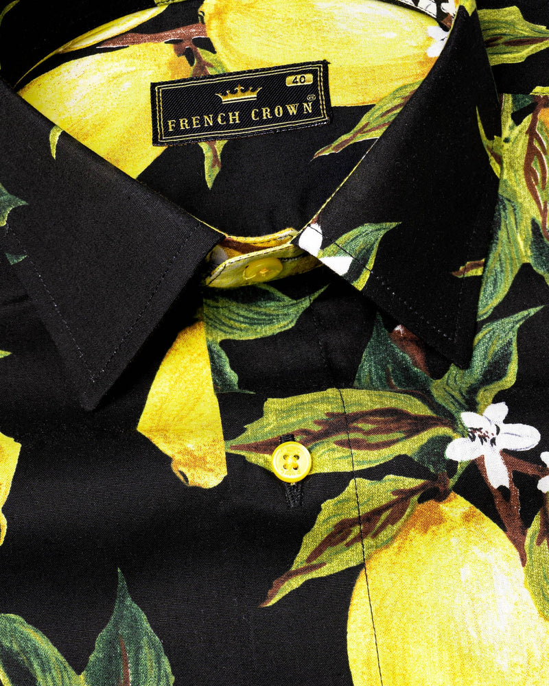 Jade Black and Dandelion Yellow Lemon Printed Premium Cotton Shirt