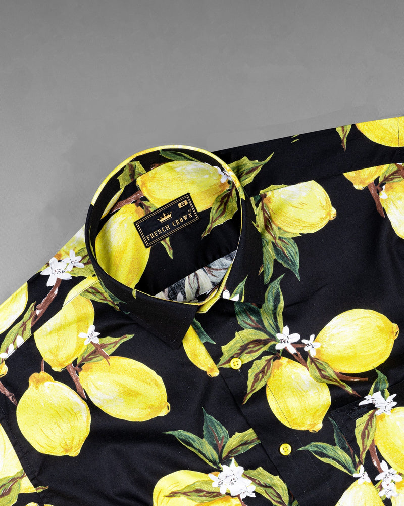 Jade Black and Dandelion Yellow Lemon Printed Premium Cotton Shirt