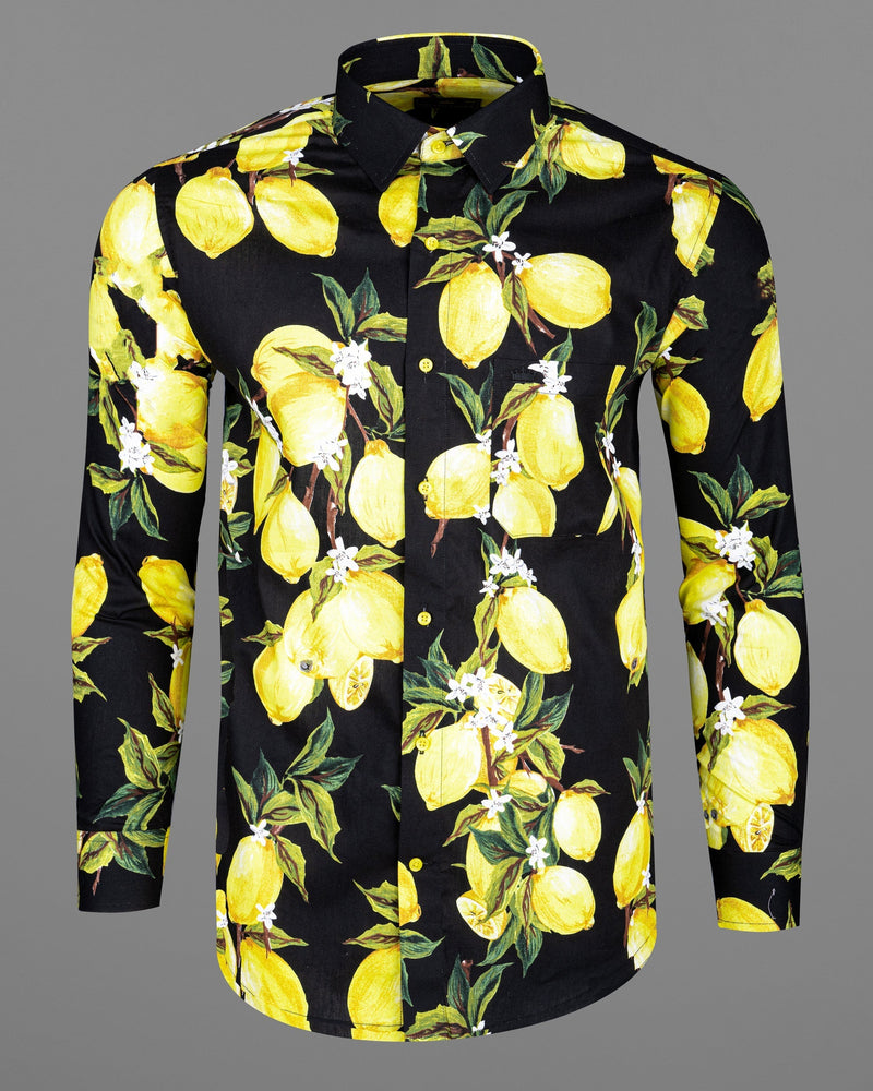 Jade Black and Dandelion Yellow Lemon Printed Premium Cotton Shirt