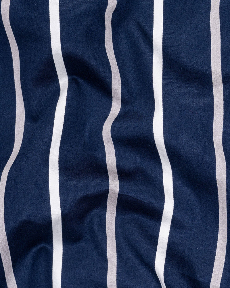 Bright White and Ebony Clay Blue Striped Super Soft Premium Cotton Shirt