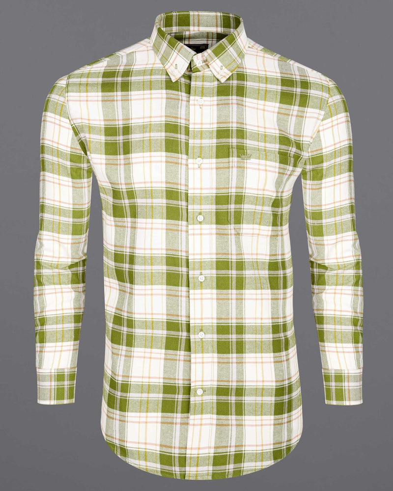 Moccasin Green and White Plaid Flannel Shirt