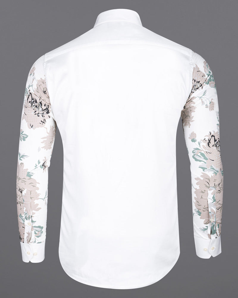 White and Cascade Green Floral Print Super Soft Premium Cotton Shirt