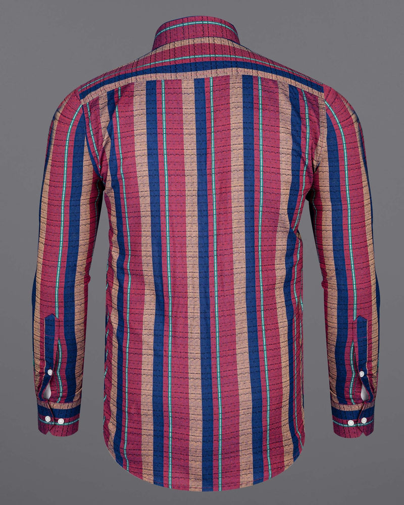 Hibiscus Red and Twilight Blue Striped Dobby Textured Premium Cotton Shirt