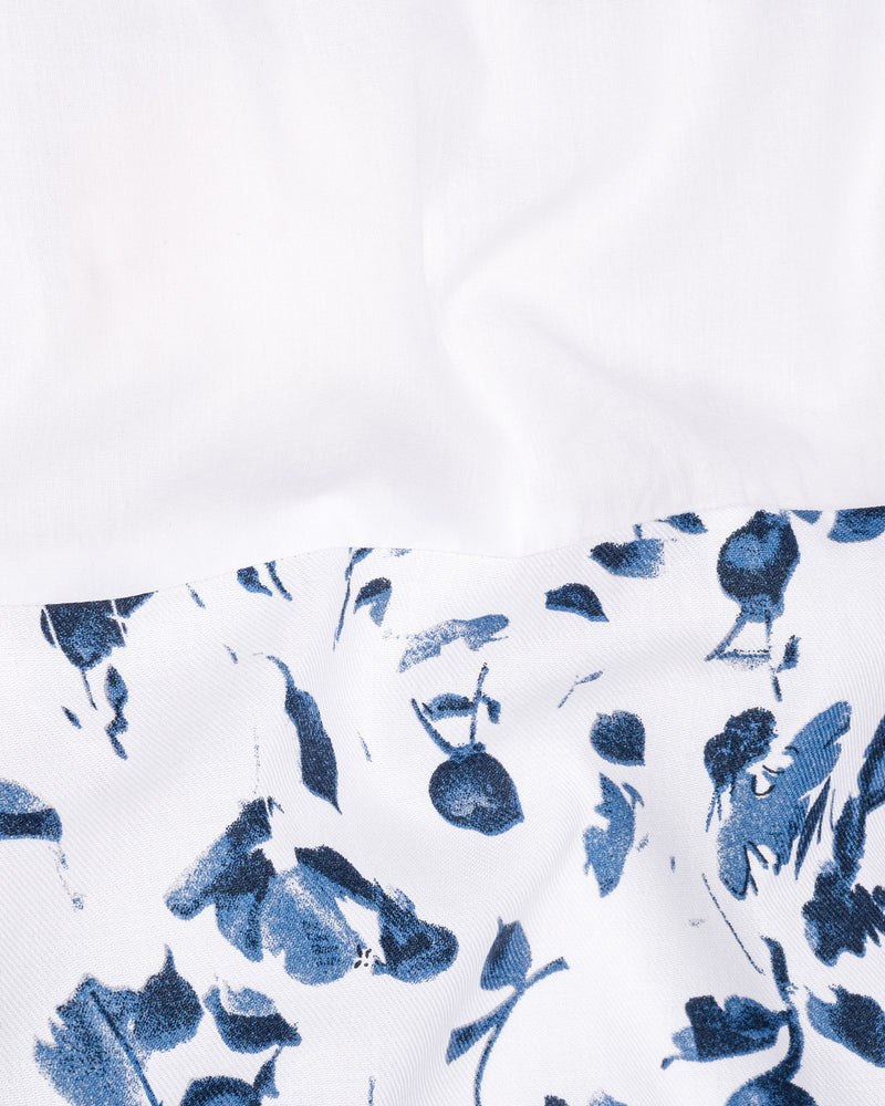 White and Cloud Burst Leaves Printed Premium Cotton Shirt