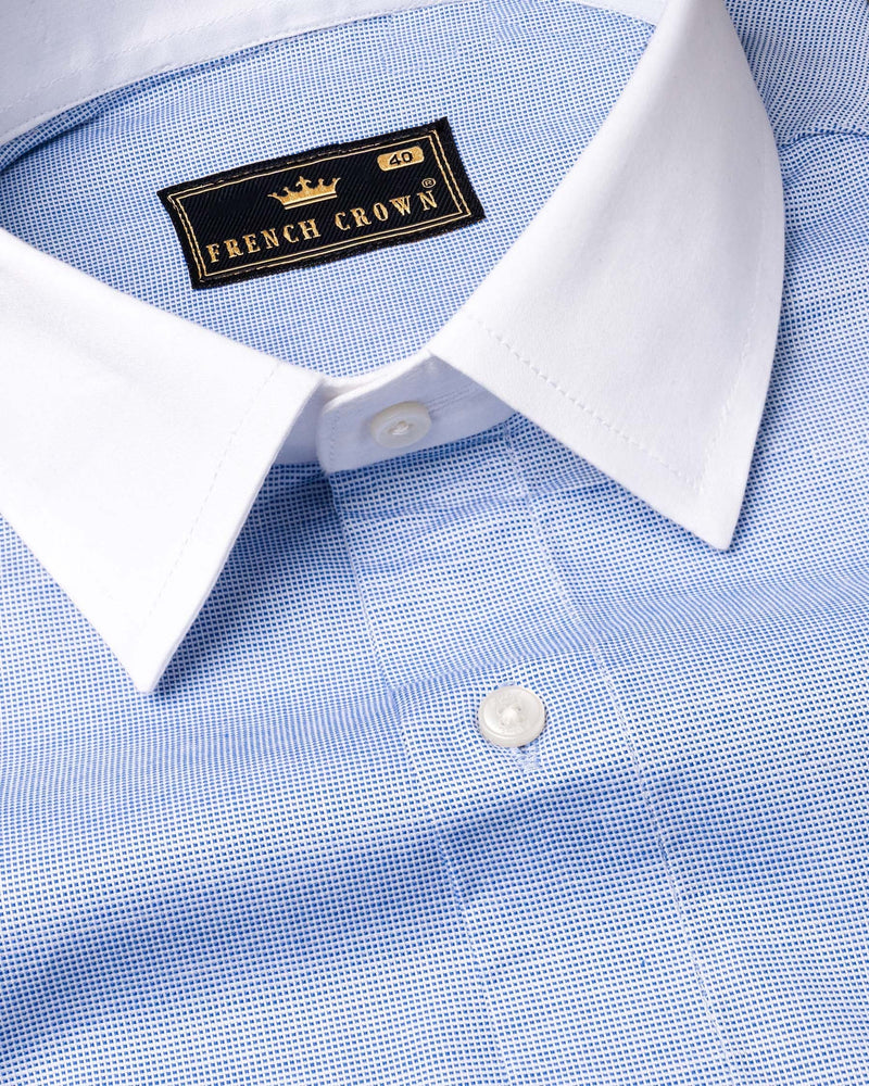 Powder Blue Dobby Textured Premium Cotton Shirt