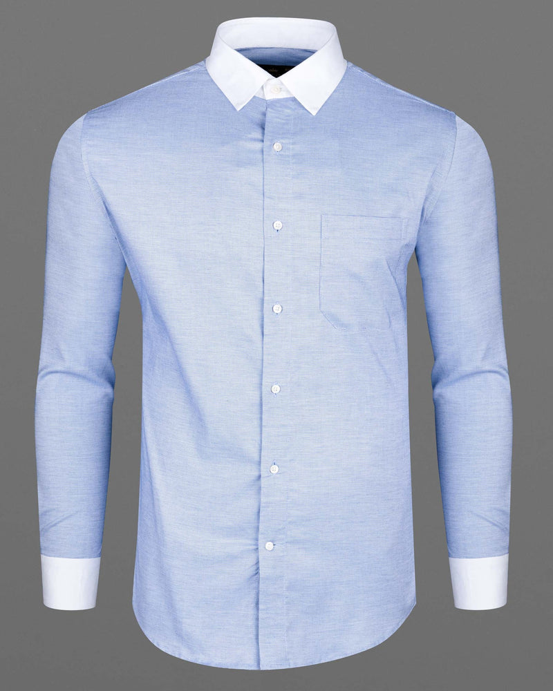 Powder Blue Dobby Textured Premium Cotton Shirt