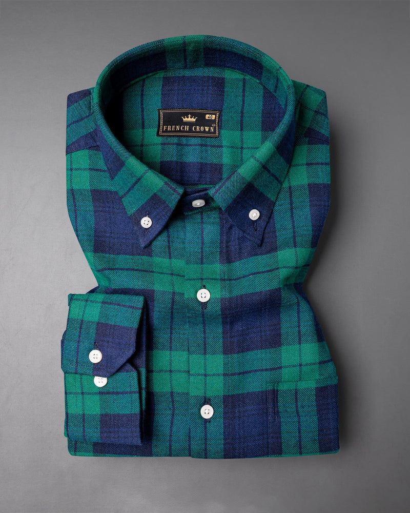 Bunting Blue and Deep Teal Green Plaid Flannel Shirt
