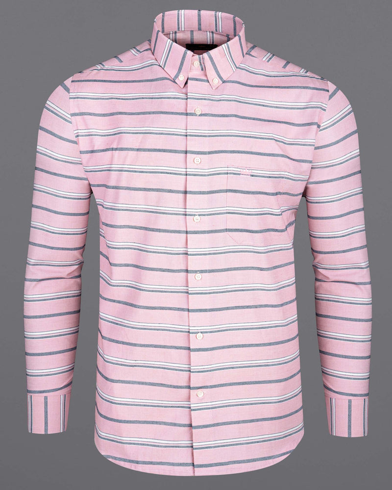 Kawaii Pink and Cadet Grey Striped Oxford Shirt