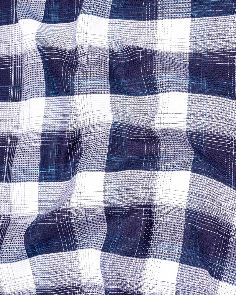 Dusk Blue with white Checkered Dobby Textured Premium Giza Cotton Shirt