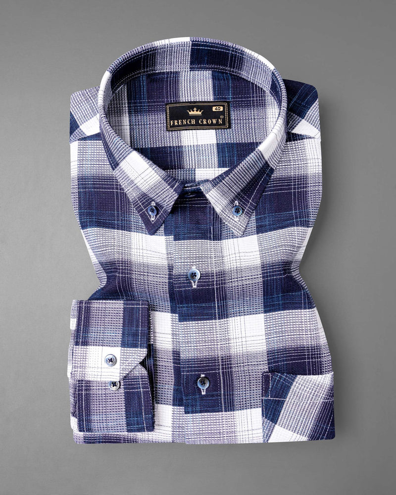 Dusk Blue with white Checkered Dobby Textured Premium Giza Cotton Shirt