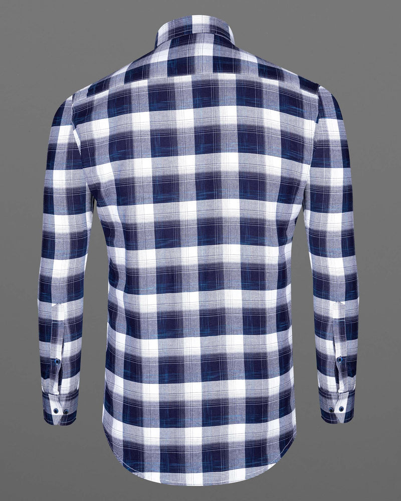 Dusk Blue with white Checkered Dobby Textured Premium Giza Cotton Shirt