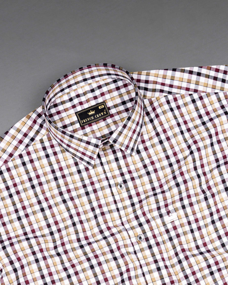 Bright White with Heathered Brown and Black Checkered Premium Cotton Shirt