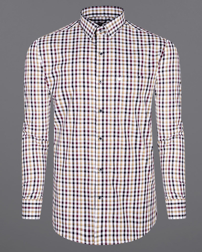 Bright White with Heathered Brown and Black Checkered Premium Cotton Shirt