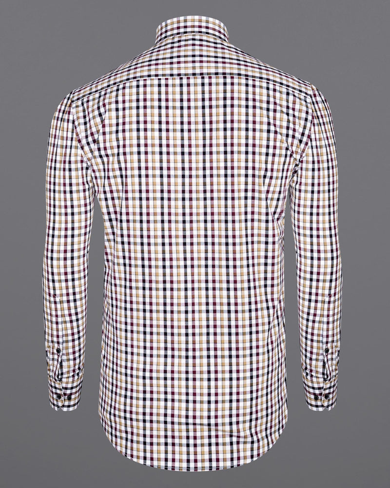 Bright White with Heathered Brown and Black Checkered Premium Cotton Shirt