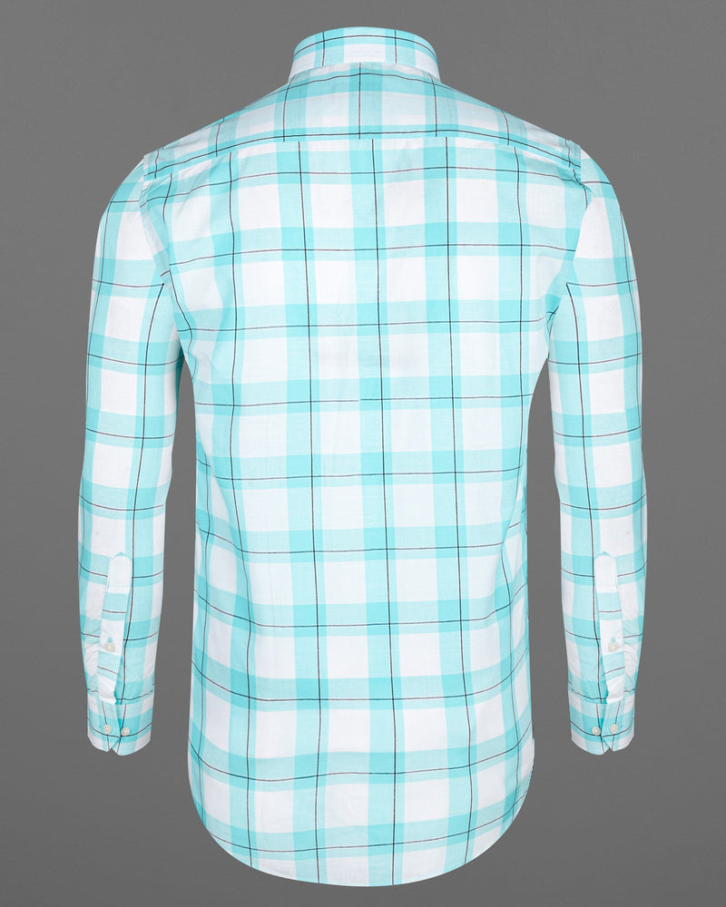 Bright White with Riptide Blue Windowpane Premium Cotton Shirt