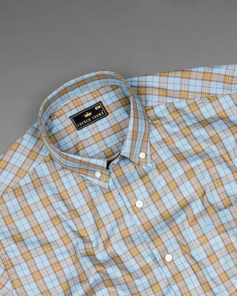 Cloudy Blue Plaid Twill Premium Cotton Shirt