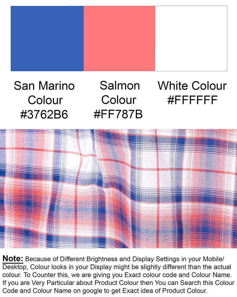 Salmon Red with San Marino Blue Plaid Premium Cotton Shirt