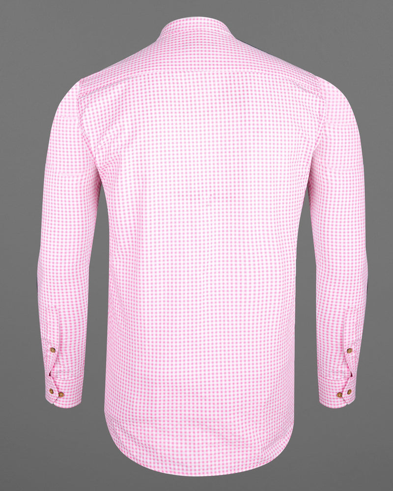 Carnation Pink Checked Seersucker Giza Cotton Kurta Shirt