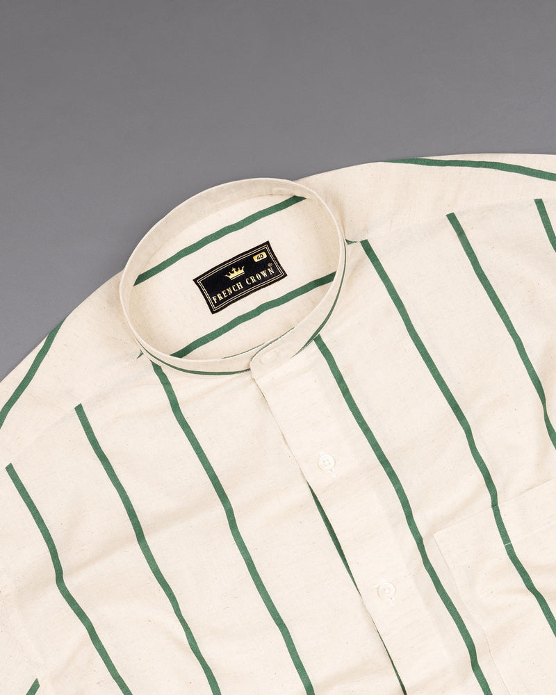 Ecru Brown with Oxley Green Striped Luxurious Linen Shirt