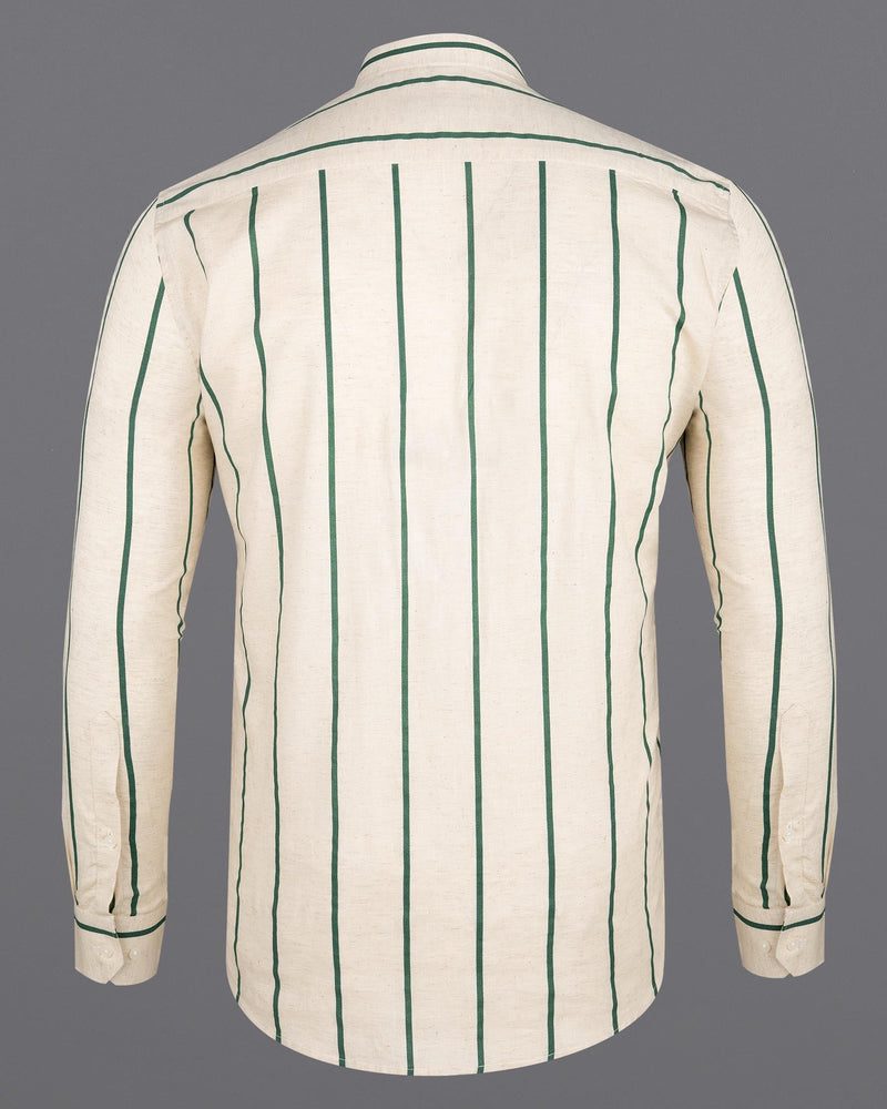 Ecru Brown with Oxley Green Striped Luxurious Linen Shirt