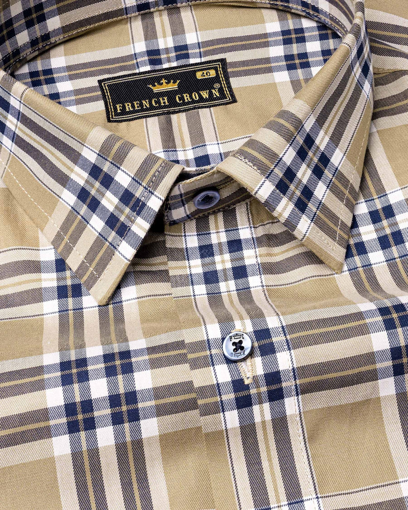 Tan Brown Plaid Twill Premium Cotton Shirt