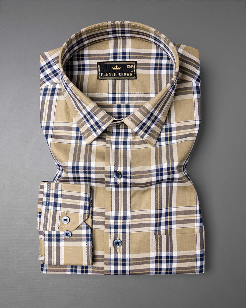 Tan Brown Plaid Twill Premium Cotton Shirt