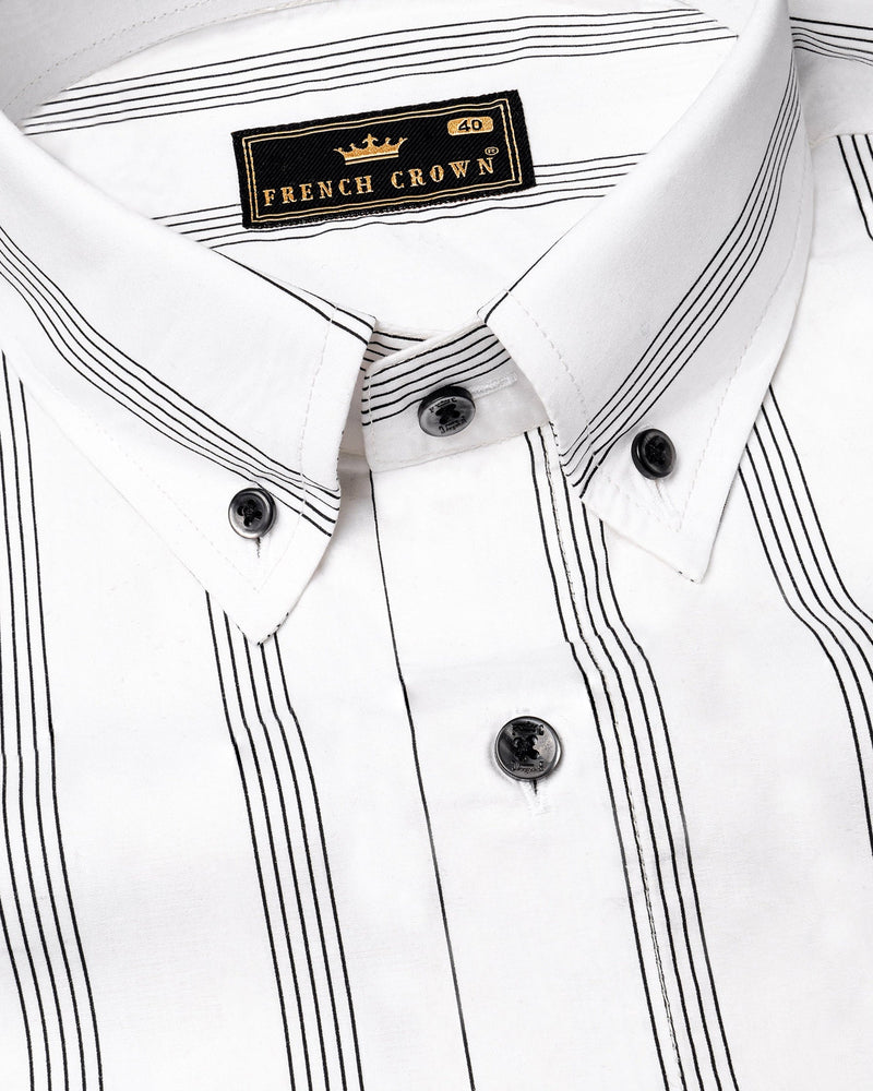 Bright White Striped Twill Premium Cotton Shirt