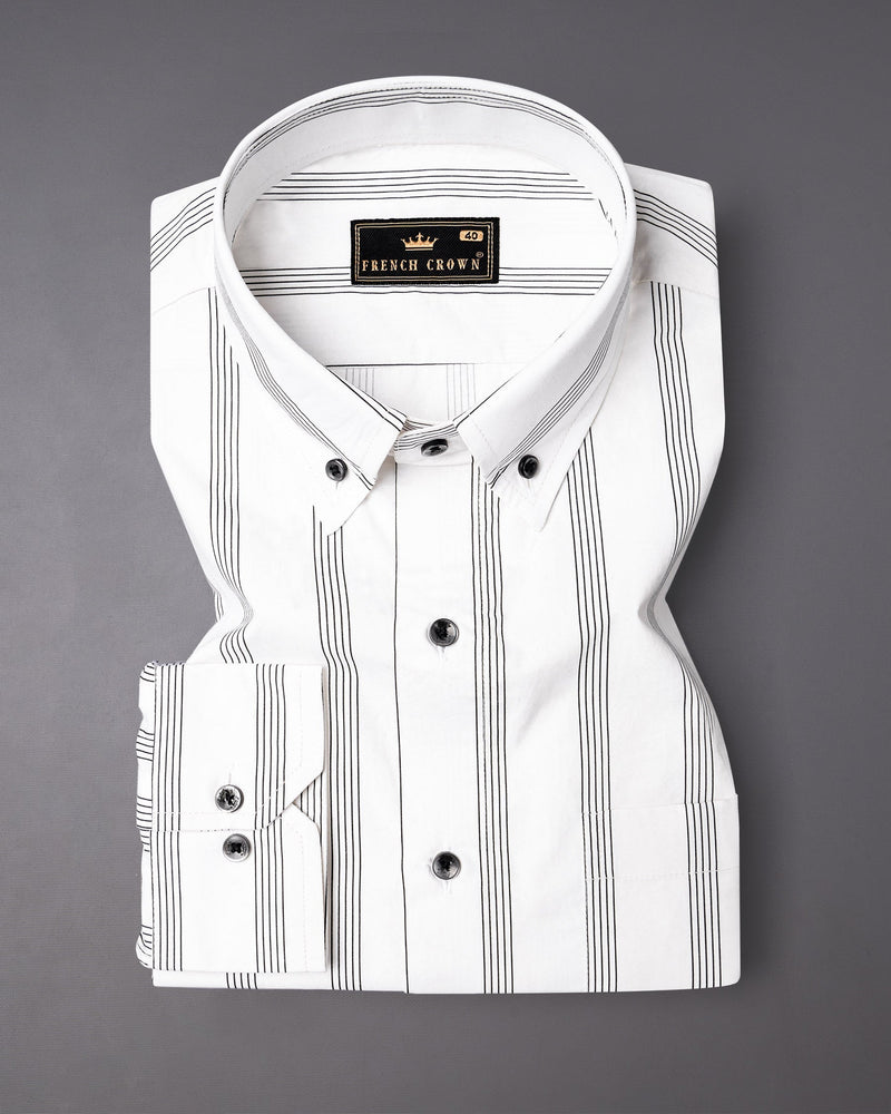 Bright White Striped Twill Premium Cotton Shirt
