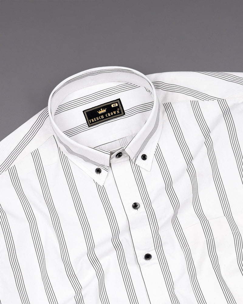 Bright White Striped Twill Premium Cotton Shirt