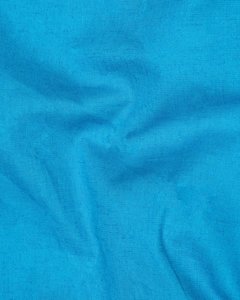 Cerulean Blue with Pin Tucks Luxurious Linen Shirt