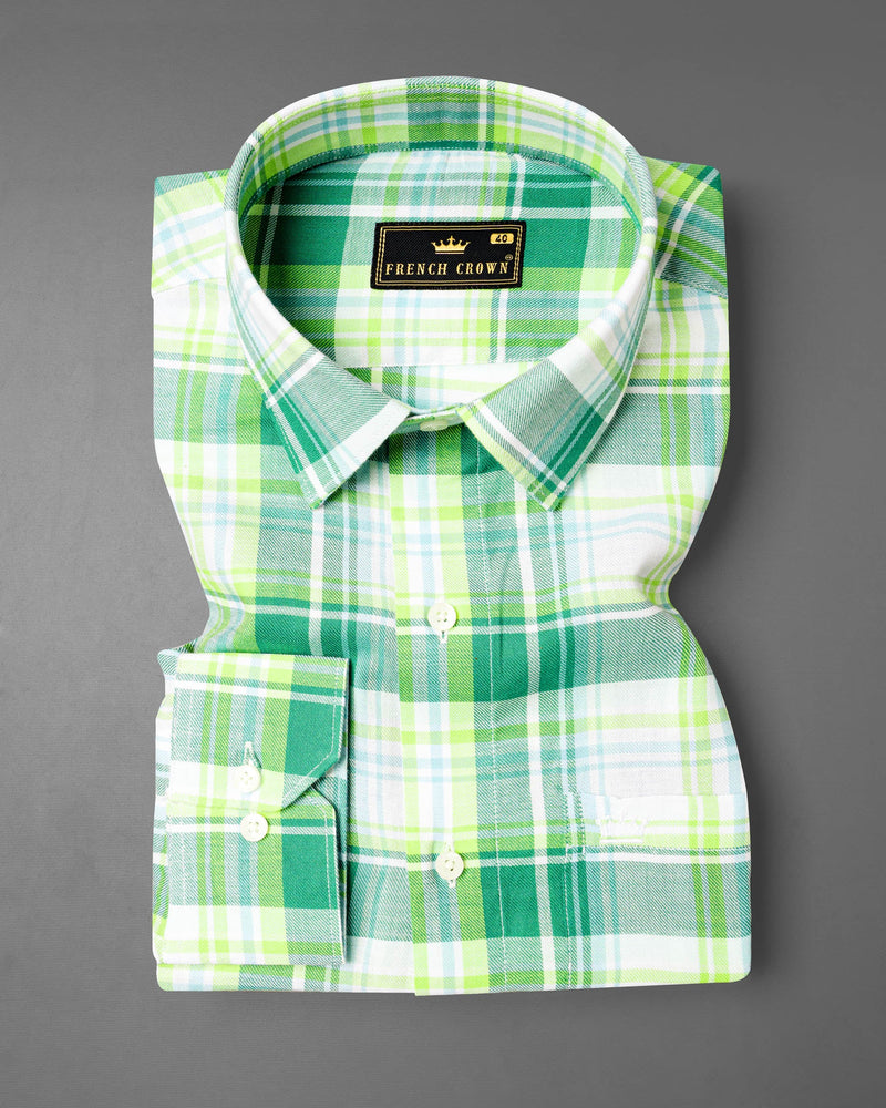 Eucalyptus Green and Light Sage Green Twill Plaid Premium Cotton Shirt 7045-38, 7045-H-38, 7045-39, 7045-H-39, 7045-40, 7045-H-40, 7045-42, 7045-H-42, 7045-44, 7045-H-44, 7045-46, 7045-H-46, 7045-48, 7045-H-48, 7045-50, 7045-H-50, 7045-52, 7045-H-52