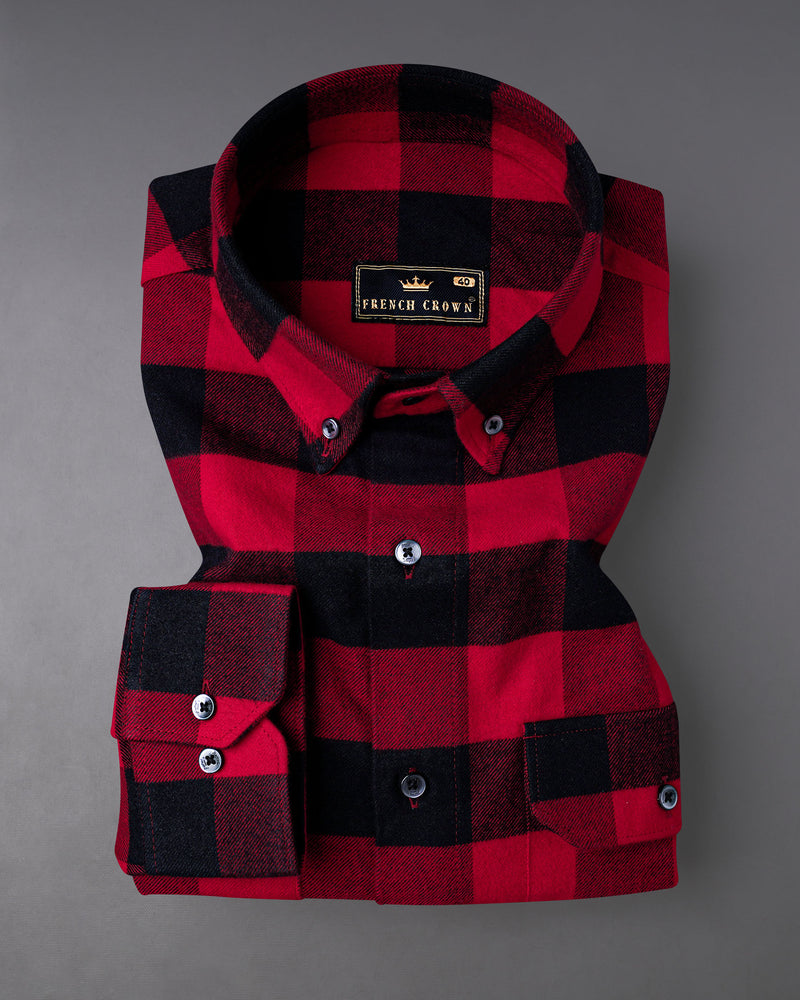 Cardinal Red and Jade Black Flannel Overshirt