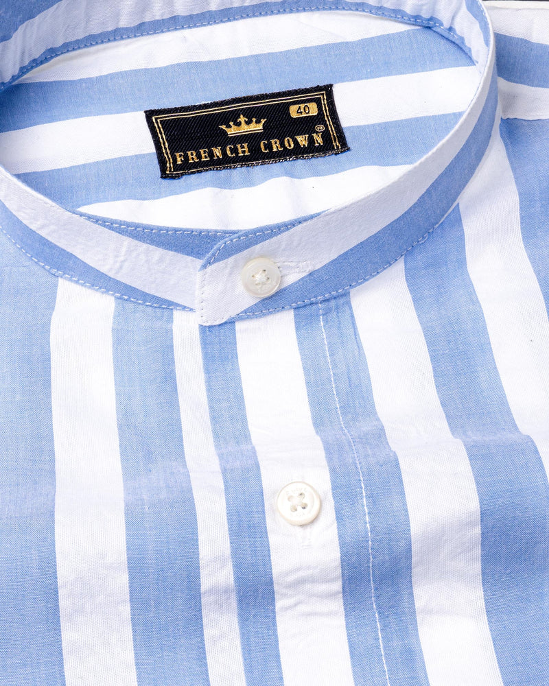 Bright White and Casper Blue Striped Premium Cotton Shirt 7059-M-38,7059-M-38,7059-M-39,7059-M-39,7059-M-40,7059-M-40,7059-M-42,7059-M-42,7059-M-44,7059-M-44,7059-M-46,7059-M-46,7059-M-48,7059-M-48,7059-M-50,7059-M-50,7059-M-52,7059-M-52