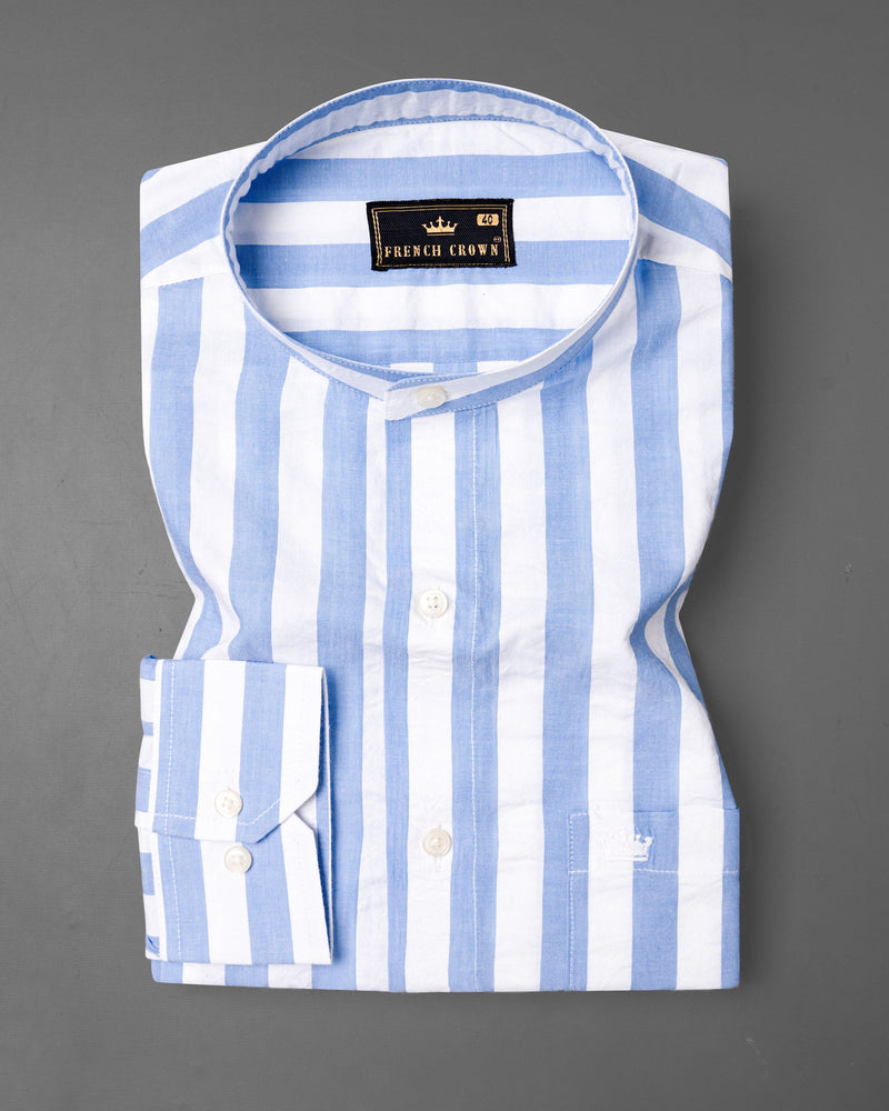 Bright White and Casper Blue Striped Premium Cotton Shirt 7059-M-38,7059-M-38,7059-M-39,7059-M-39,7059-M-40,7059-M-40,7059-M-42,7059-M-42,7059-M-44,7059-M-44,7059-M-46,7059-M-46,7059-M-48,7059-M-48,7059-M-50,7059-M-50,7059-M-52,7059-M-52