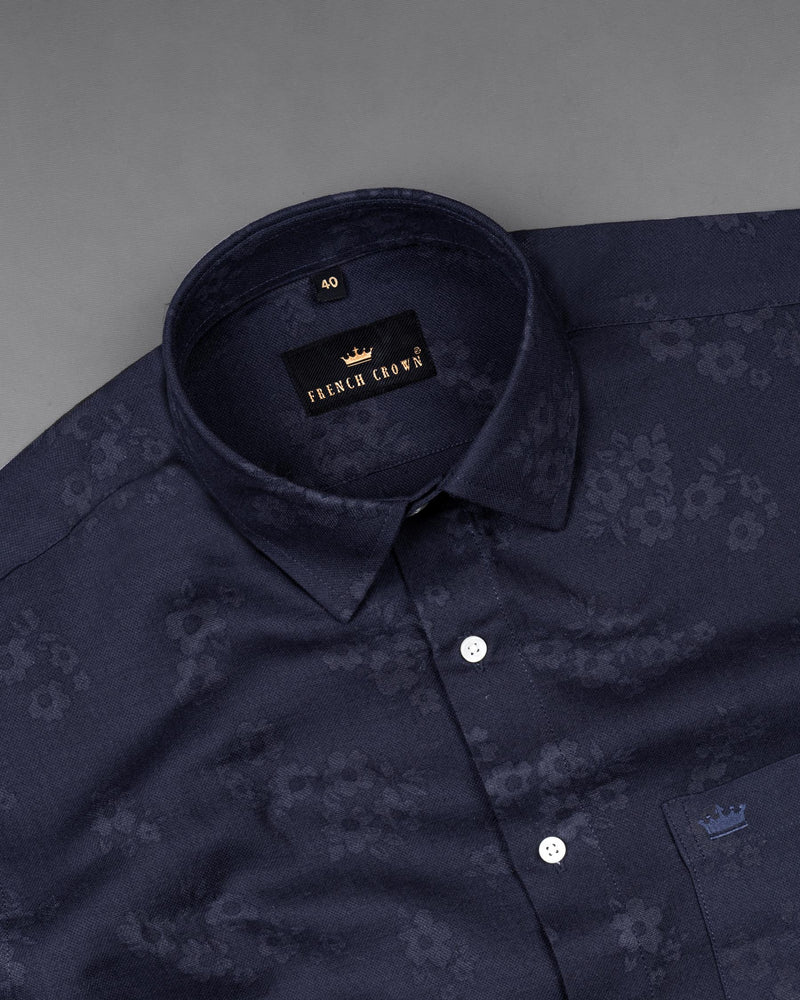 Bleached Cedar Blue Floral Dobby Textured Premium Giza Cotton Textured shirts