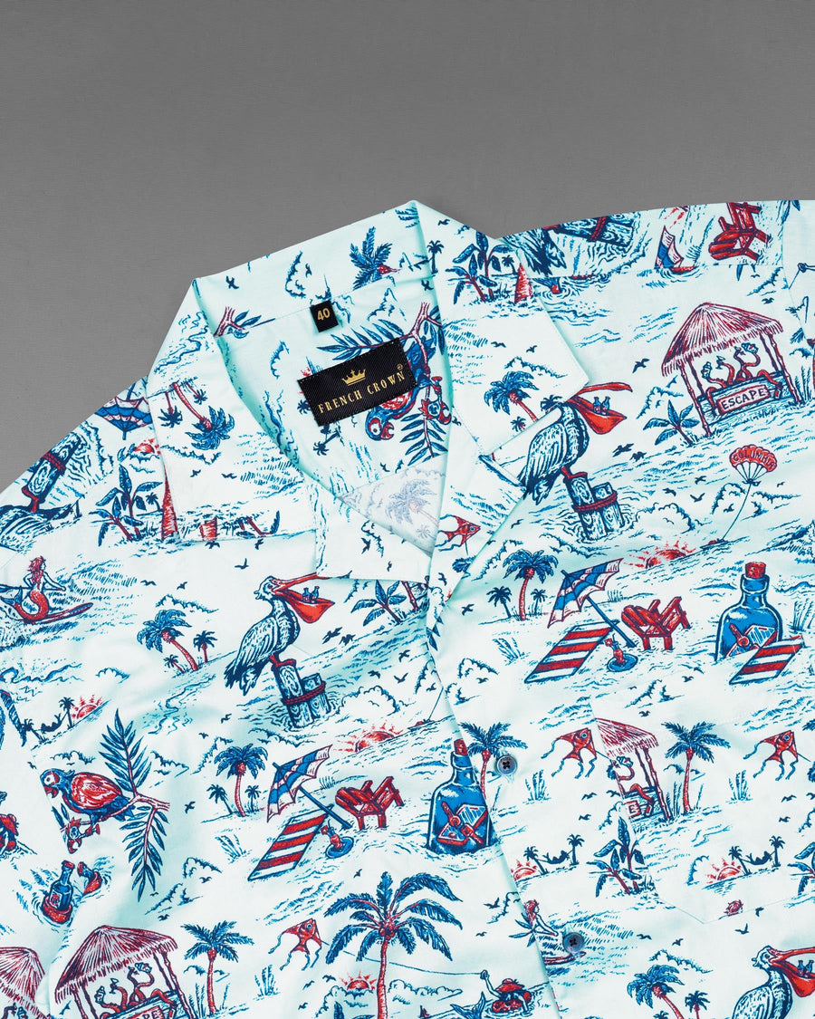 Mint Tulip With Toile inspired Printed Twill Premium Cotton Shirt