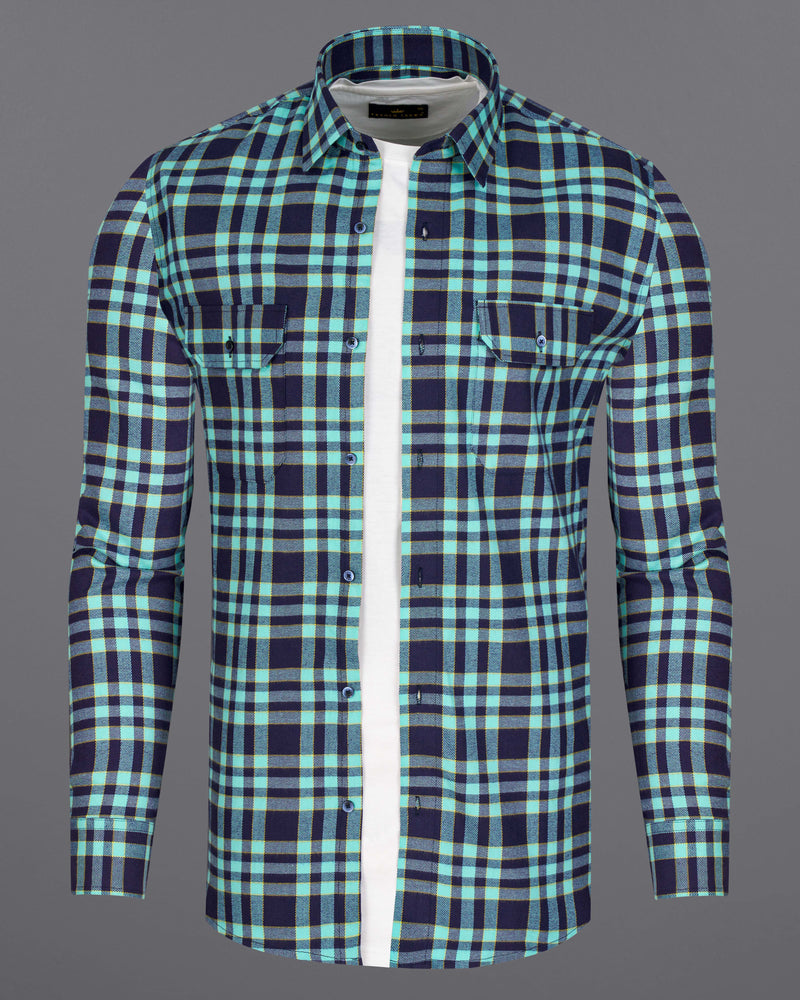 Aqua Island with Bleached Cedar Plaid Twill Overshirt