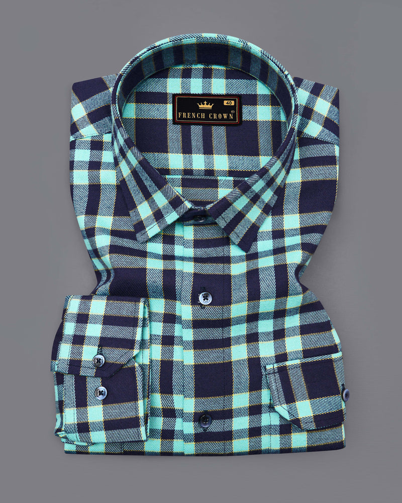 Aqua Island with Bleached Cedar Plaid Twill Overshirt