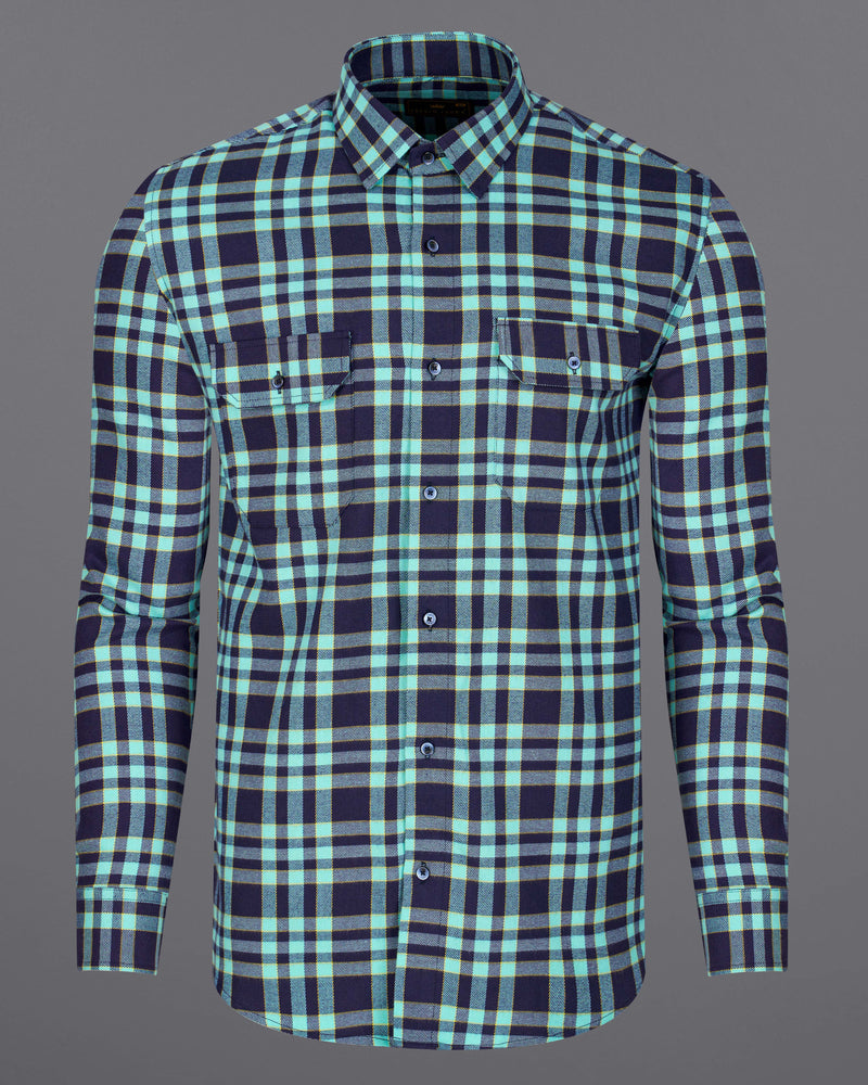 Aqua Island with Bleached Cedar Plaid Twill Overshirt